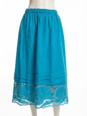 Turquoise Blue Floral Lace Hem Elastic Waist Skirt (Fits up to XL)